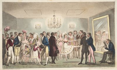 La Green Room du Kings Theatre, ou les Amateurs Nobles regardant des Curiosités Étrangères, de The English Spy - Isaac Robert Cruikshank