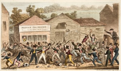 La Rangée de Théière à Harrow, ou la Bataille de Hog Lane, de The English Spy - Isaac Robert Cruikshank