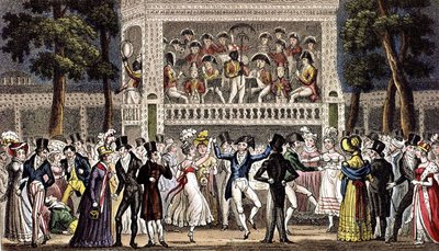 Un bal au jardin de Vauxhall à Londres vers 1830, gravure - Isaac Robert & George (1792 1878) Cruikshank