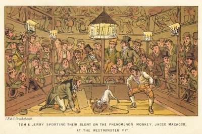 Tom et Jerry dépensant leur argent sur le singe phénomène, Jacco Macacco, à Westminster Pit - Isaac, Robert and George Cruikshank