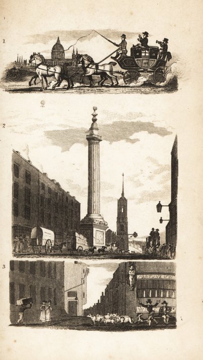 Campagnards sur une diligence, le Monument et Pie Corner - Isaac Taylor
