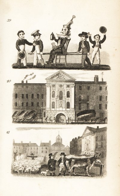 Guy Fawkes en effigie, hôpital de Bartholomew et marché de Smithfield - Isaac Taylor