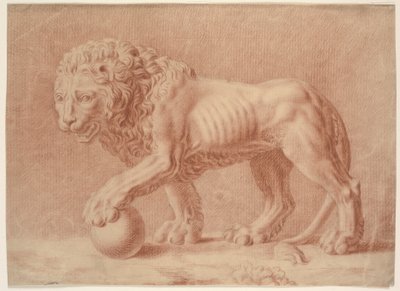 Lion tourné vers la gauche avec sa patte gauche sur un globe - Isaac Taylor