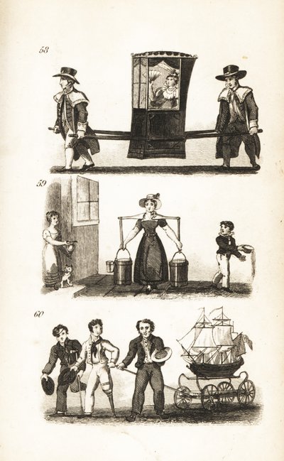 La Chaise à porteurs, la Laitière et les Marins et le Navire - Isaac Taylor