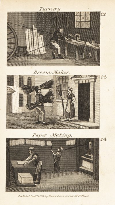 Métiers en Angleterre Régence : Tournage, fabricant de balais et fabrication de papier - Isaac Taylor
