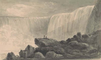 Vue des chutes du Niagara avec deux figures assises sur un rocher au premier plan - Isaac Weld