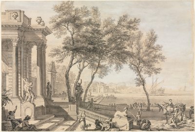 Scène de port fantastique avec architecture et figures, 1713 - Isaac de Moucheron