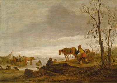 Paysage hivernal avec des personnages sur une rivière gelée - Isaac van Ostade