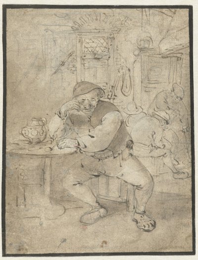 Paysans assis, appuyé sur une petite table - Isaac van Ostade