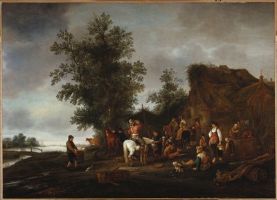 Voyageurs se rafraîchissant dans une taverne au bord de la rivière - Isack van Ostade