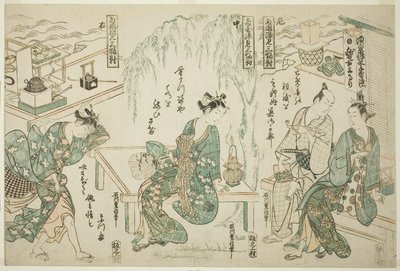 Profiter de la fraîcheur du soir à Ryogoku - Un ensemble de trois - Ishikawa Toyonobu