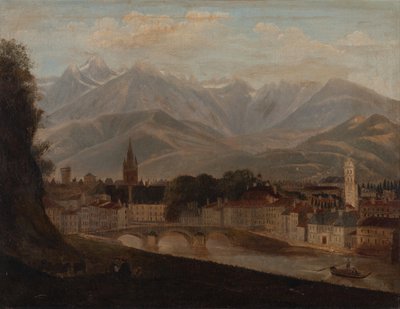 Vue de Grenoble, la chaîne de montagnes de Belledonne en arrière-plan 1831 - Isidore Dagnan