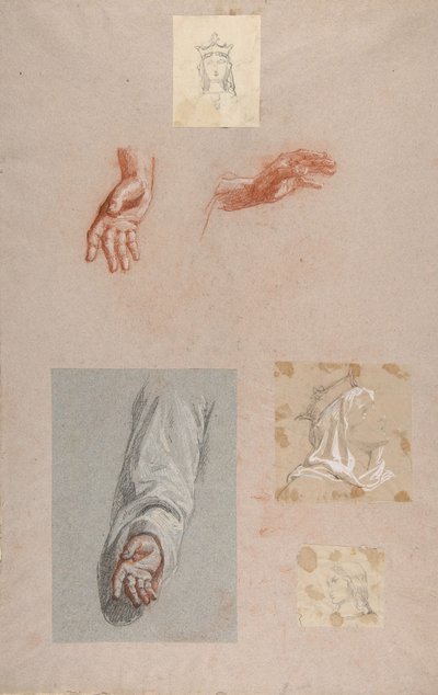 a. Mains de Saint Remi registre inférieur, b. Tête de Sainte Clotilde registre supérieur..., 19e siècle - Isidore Pils