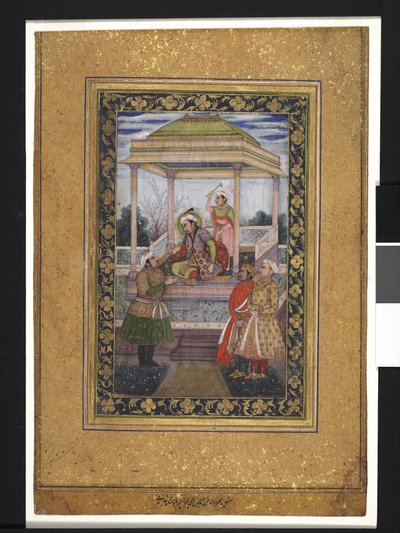 Empereur Jahangir dans un pavillon avec des assistants - Islamic School