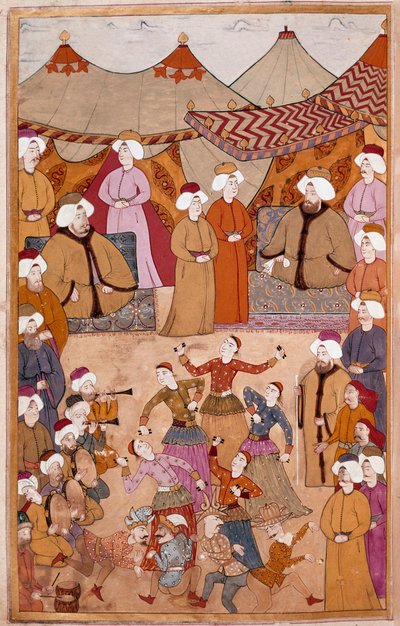 Art islamique : « Danse pour le plaisir du sultan Ahmet III » Gouache sur papier Levni du « Surnama » (surnom i) Vehbi) Début du 18e siècle, Musée du Palais de Topkapi, Istanbul - Islamic School