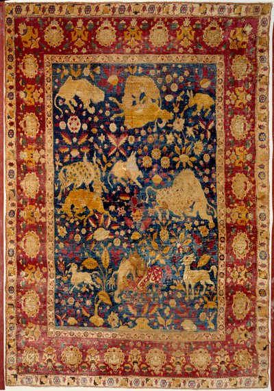 Art islamique : tapis de soie avec décoration animale « Peytel ». Fabriqué à Kashan. XVIe siècle - Islamic School