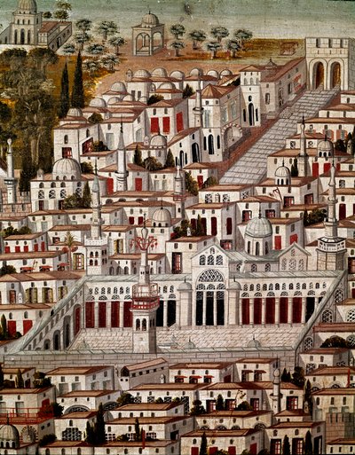 Art islamique : Vue de Damas avec la Grande Mosquée des Omeyyades de Damas (705-715) - Islamic School