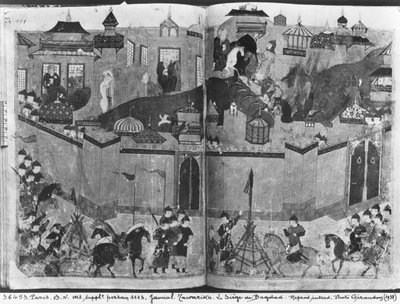 Les Mongols sous la direction de Hulagu Khan prenant Bagdad en 1258, tiré du 