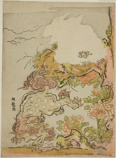 Lions chinois et pivoines - Isoda Koryusai