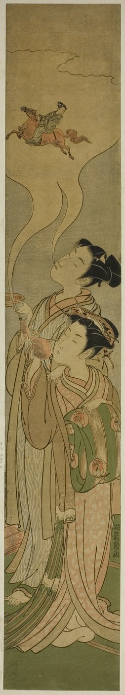 Couple invoquant un cheval et un cavalier (parodie de Tekkai [chinois : Li Tieguai] et Chokaro [chinois : Zhang Guo Lao]) - Isoda Koryusai