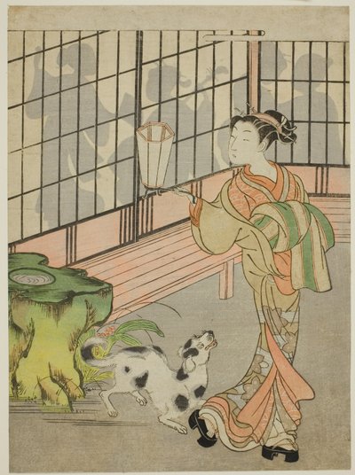 Courtisane regardant en arrière les ombres sur le Shoji - Isoda Koryusai