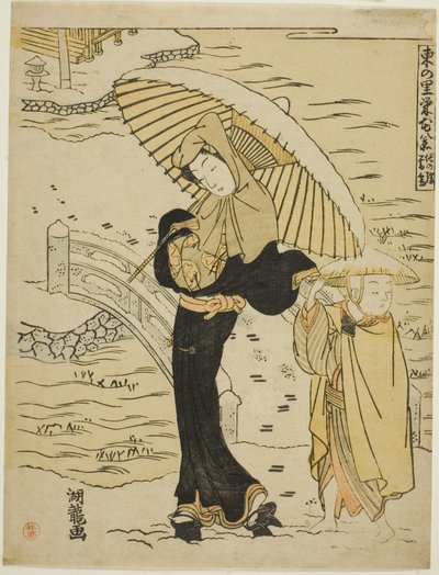 Neige du soir à Ikenohata (Ikenohata bosetsu), de la série "Huit vues de la prospérité dans le village de l