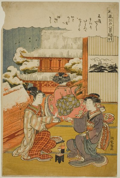 Neige du soir au temple Sensoji (Sensoji no bosetsu), de la série "Huit vues à la mode d