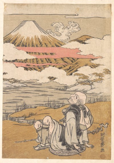 Saigyō contemplant le mont Fuji - Isoda Koryusai