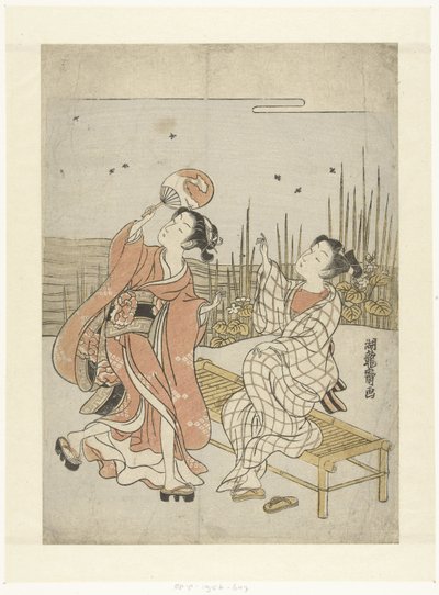 Jeune homme et jeune fille regardant des lucioles - Isoda Koryusai