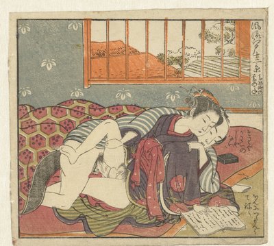 Couple amoureux lisant (Twaalf gezichten op het verfijnde Edo, Furyu Edo junikei) - Isoda Koryusai
