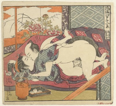 Couple amoureux avec service à thé - Isoda Koryusai