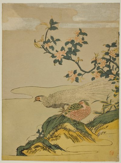 Faisans sous une Branche de Fleurs de Pêcher - Isoda Koryusai