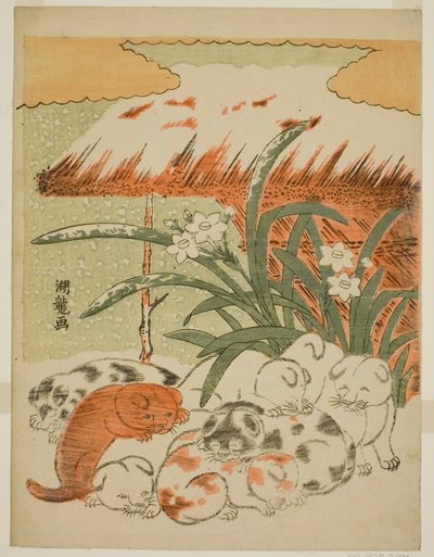 Chiots dans la neige - Isoda Koryusai