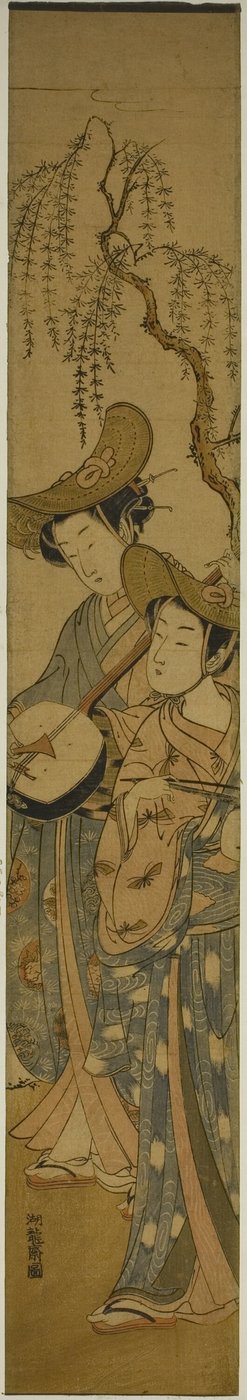 Deux musiciens itinérants sous un saule - Isoda Koryusai