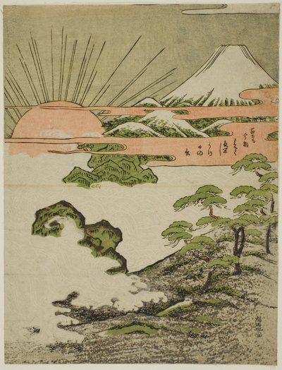 Vue du mont Fuji au lever du soleil le jour du Nouvel An - Isoda Koryusai