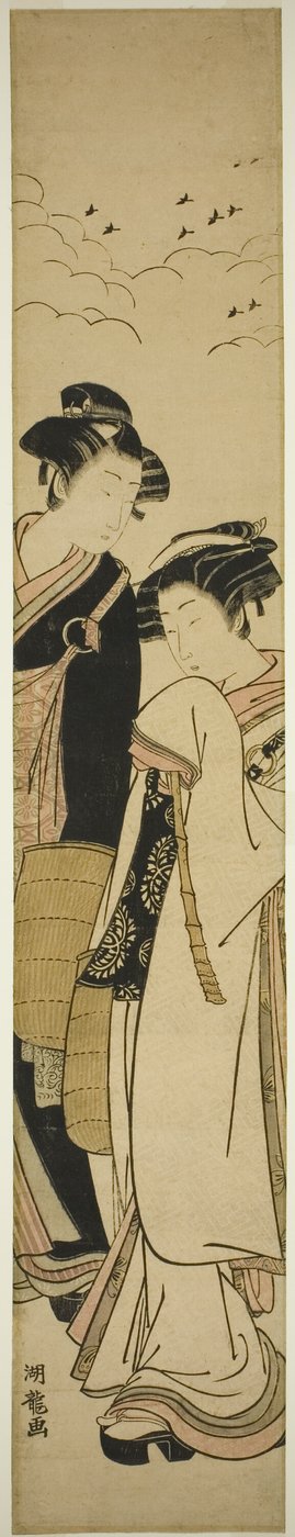 Jeune couple habillé en moines mendiants (Genpachi et Komurasaki ?) - Isoda Koryusai