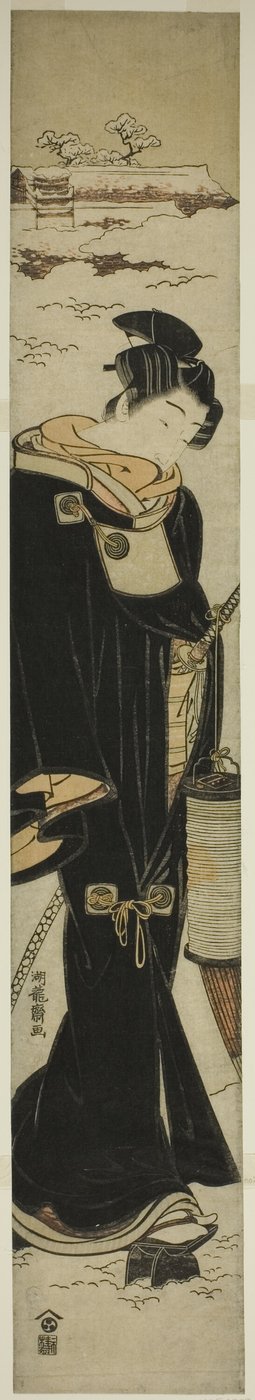 Jeune homme avec une lanterne marchant dans la neige - Isoda Koryusai