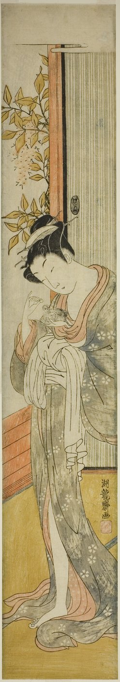 Jeune femme nourrissant un rat - Isoda Koryusai