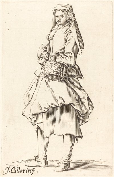 Paysanne avec panier, face à gauche - Israel Henriet after Jacques Callot