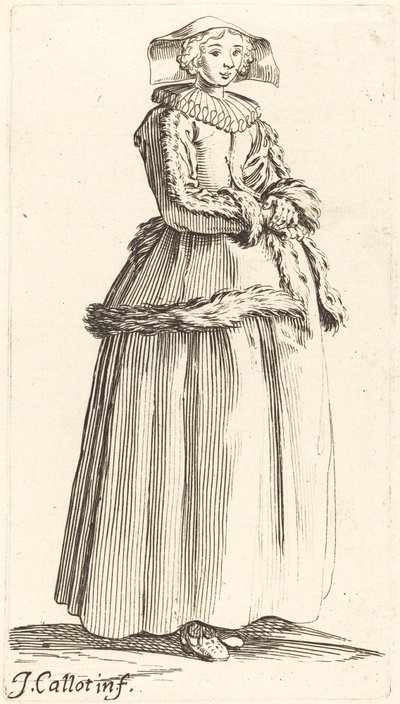 Jeune Femme avec les Mains Croisées, de Profil Droit - Israel Henriet after Jacques Callot