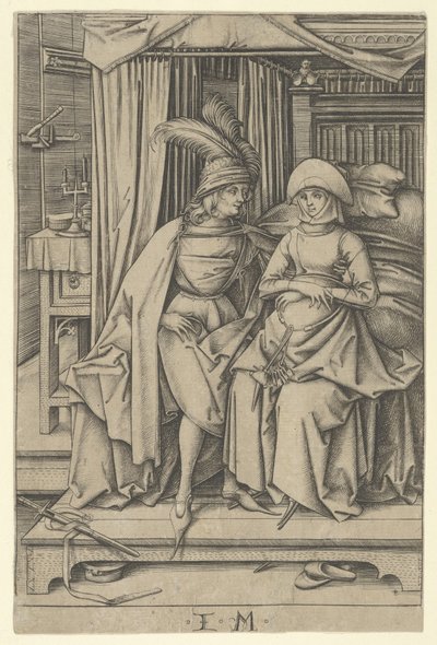 Couple assis sur un lit, de Scènes de la vie quotidienne - Israhel van Meckenem