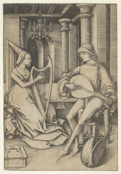 Joueur de luth et harpiste, de Scènes de la vie quotidienne - Israhel van Meckenem