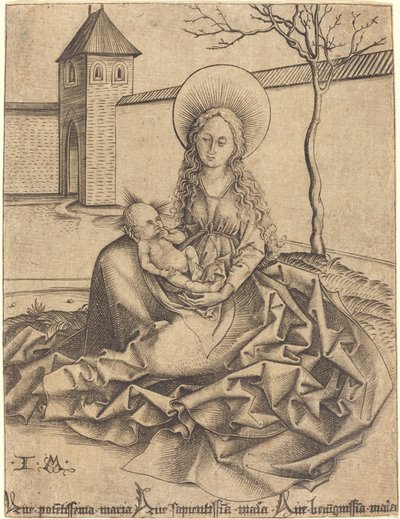 Vierge et enfant dans une cour - Israhel van Meckenem after Martin Schongauer