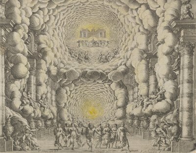 Conception pour un décor de théâtre créé par Giacomo Torelli da Fano pour le ballet 