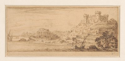 Vue côtière avec un marin dans un voilier à droite (Ontwerpen voor een prentreeks met kustlandschappen) - Israël Silvestre