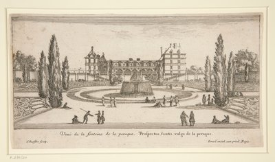 Vue du Château Liencourt : Une cour avec une fontaine - Israël Silvestre
