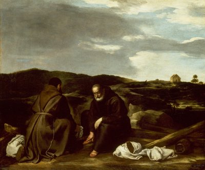Deux moines dans un paysage - Italian