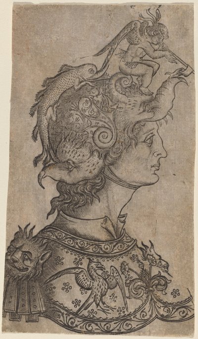 Homme avec un Casque Fantastique - Italian 15th Century