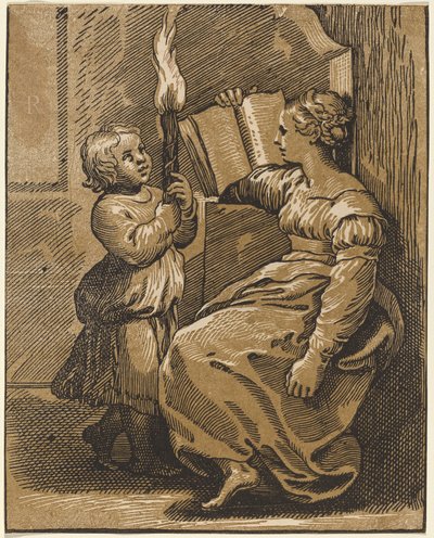 Sibylle lisant - Italian 16th Century, after Ugo da Carpi, after Raphael