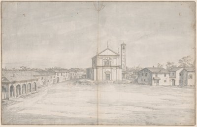 Centre-ville avec une église - Italian 18th Century
